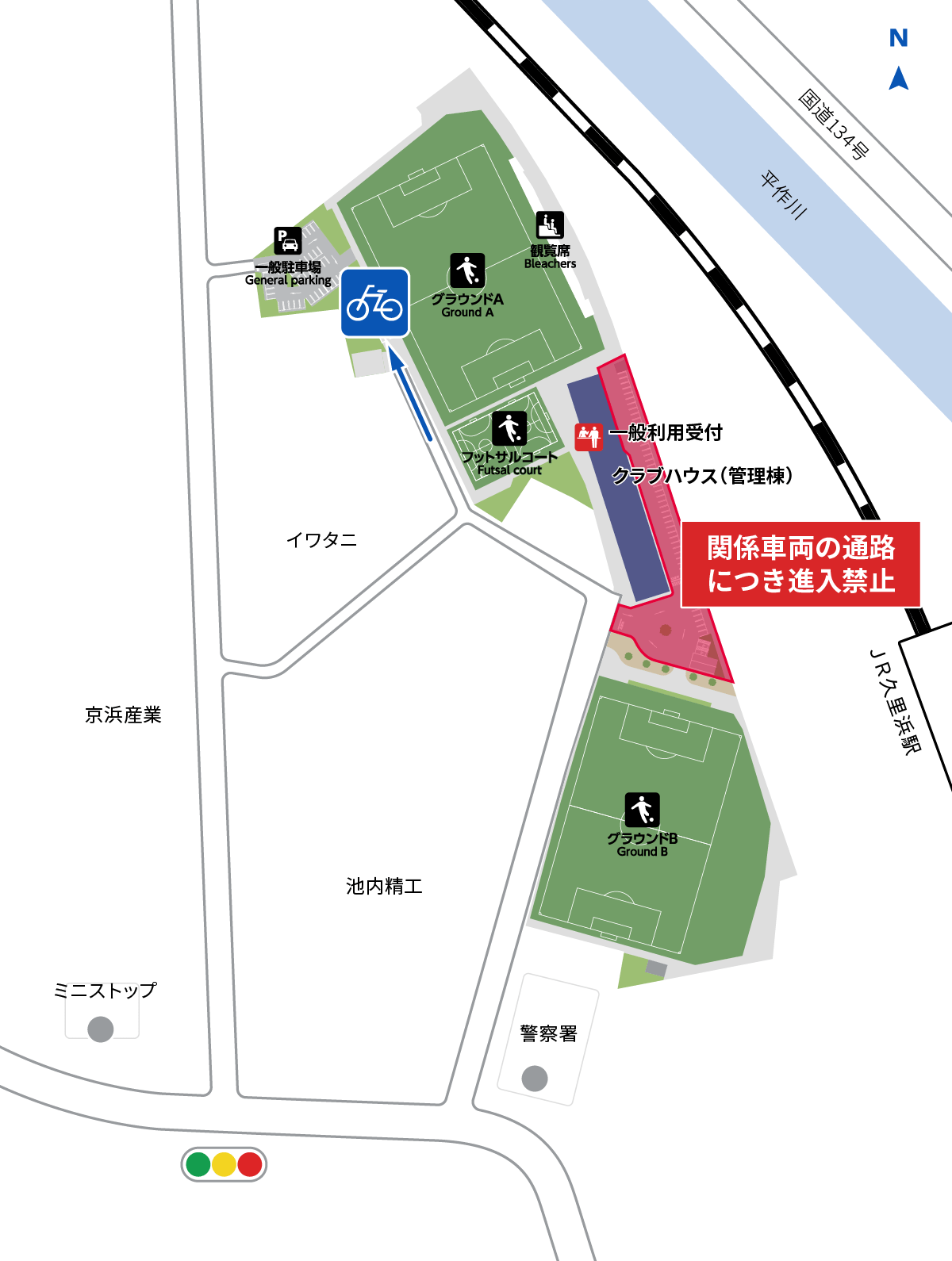 駐輪場の場所と入口の地図