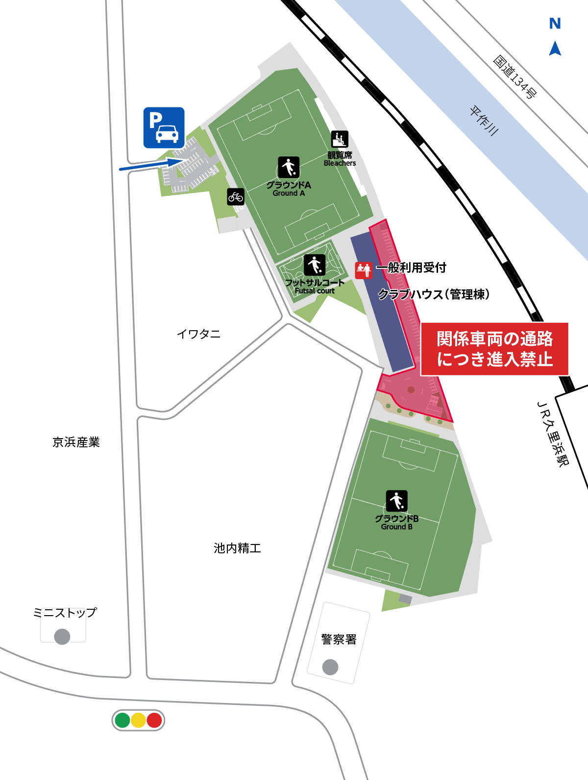 駐車場の場所と入口の地図